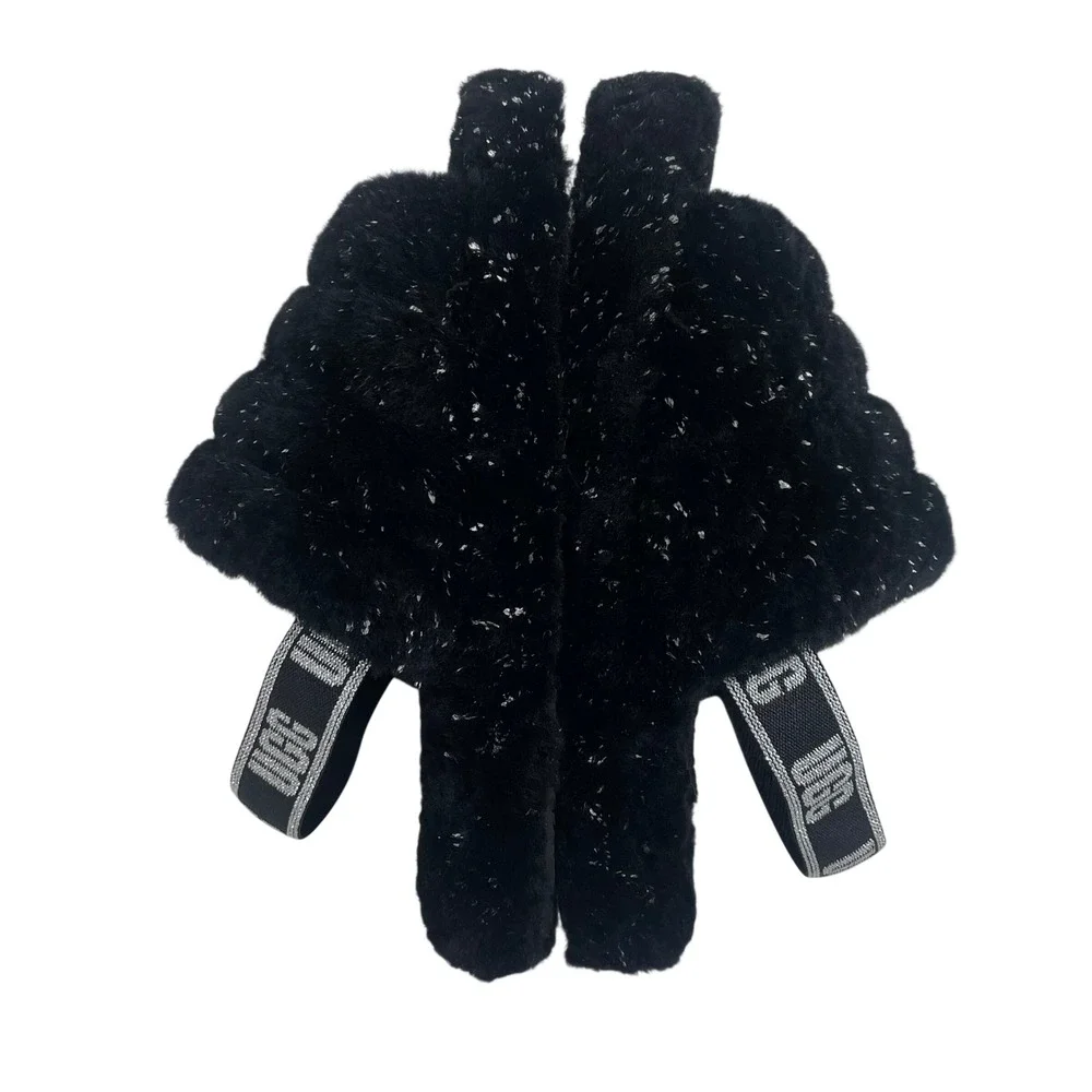 UGG Fluff Yeah Metallic Sparkle Black‎ Slippers Slides Big Kids Size 5 Womens 7